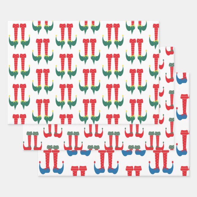 Christmas Elf Feet and Heels Whimsical Wrapping Paper Sheets (Set)