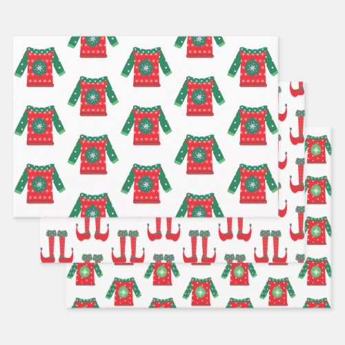 Christmas Elf Feet and Ugly Sweaters Whimsical Wrapping Paper Sheets