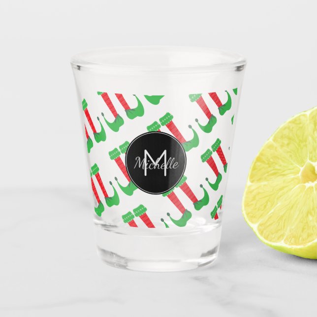 Christmas Elf Feet Monogram Custom Personalized Shot Glass (Front)