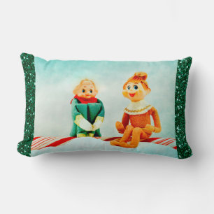 Christmas Elf First Date with Glitter Frame Lumbar Pillow