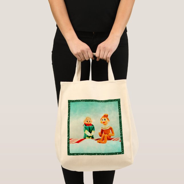 Christmas Elf First Date with Glitter Frame Tote Bag (Front (Product))