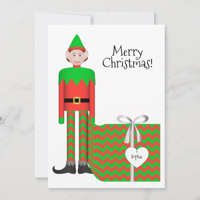Christmas Elf Flat Card - Chevron Gift Package (Front)