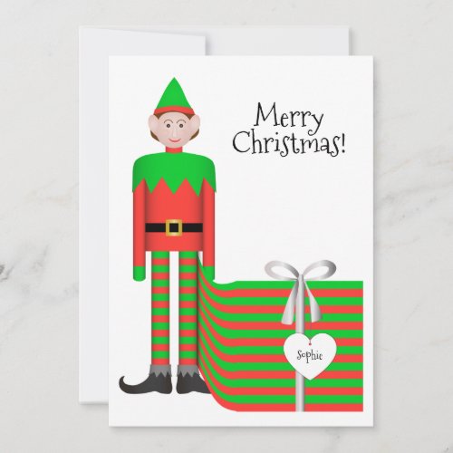 Christmas Elf Flat Card _ Striped Gift Package