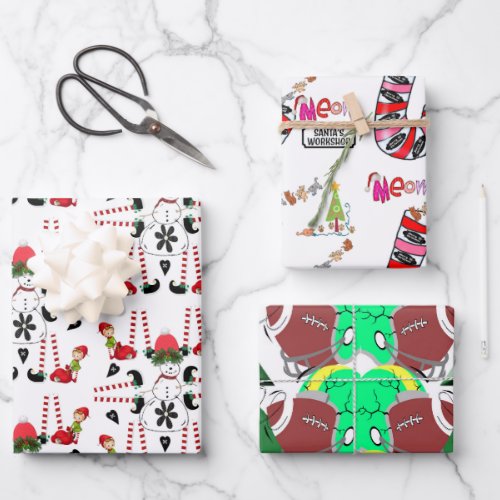 Christmas Elf Football Cat Wrapping Paper Sheets