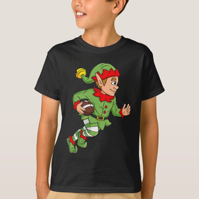 Christmas Elf Football Running Back Boys Kids Fami T-Shirt (Front)