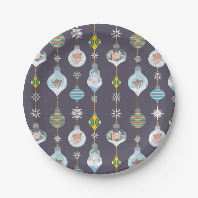 Christmas Elf Fox Reindeer Polar Bear Decorations Paper Plates (Front)