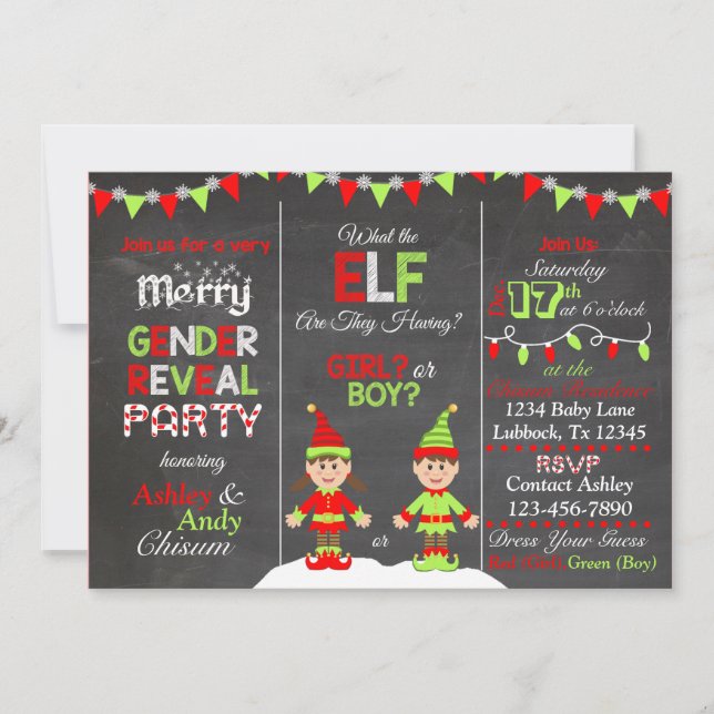Christmas Elf Gender Reveal Invitation (Front)