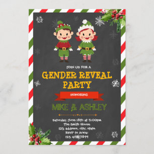 Christmas elf gender reveal party invitation