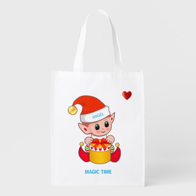 Christmas elf & Gift Box Grocery Bag (Front)