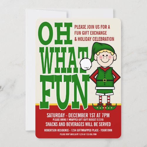 Christmas Elf Gift Exchange Party Invitation