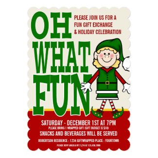 Christmas Elf Girl Gift Exchange Party Invitation