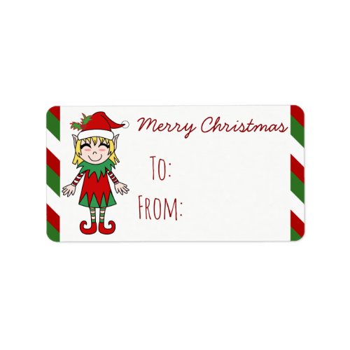 Christmas Elf Girl Merry Christmas Gift Label