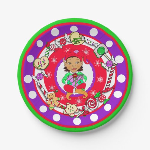 Christmas Elf Girl Whimsical Candy Polka Dot Paper Plates