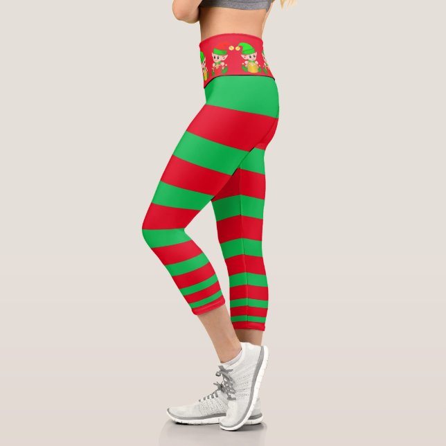Christmas elf green and red striped capri leggings (Left)