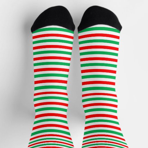 Christmas Elf Green Red White Striped Crew Socks