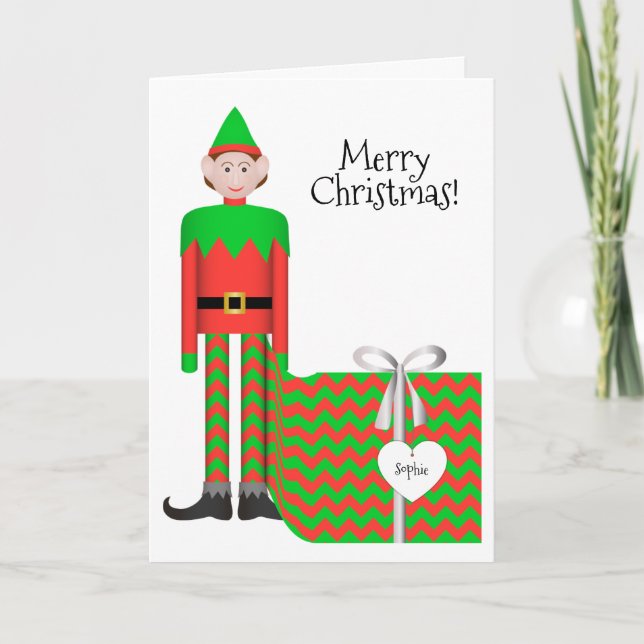 Christmas Elf Greeting Card - Chevron Gift Package (Front)