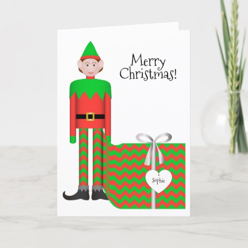 Christmas Elf Greeting Card _ Chevron Gift Package