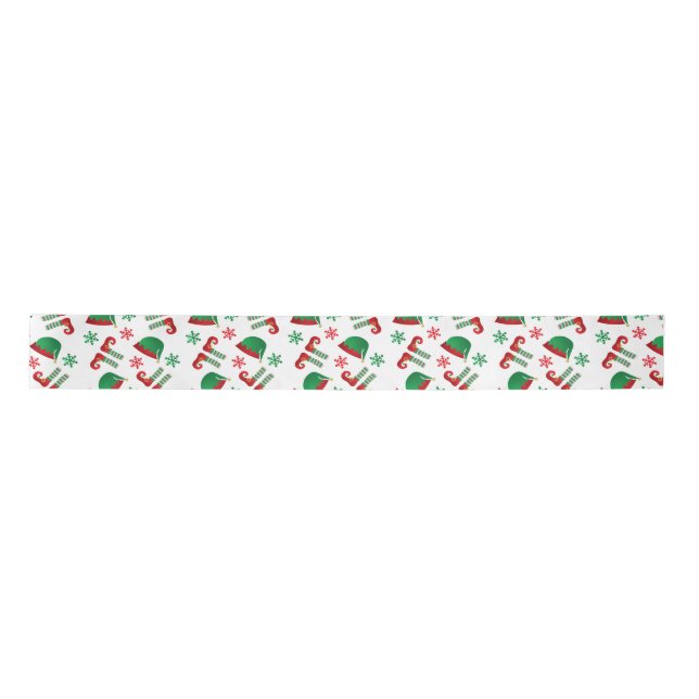 Christmas Elf Hat Pattern Red Green Satin Ribbon (Front)