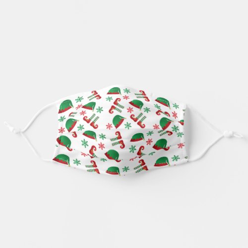 Christmas Elf Hat Pattern Snowflakes Red Green Adult Cloth Face Mask