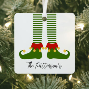 Christmas Elf Holiday Family Name Festive Fun Metal Ornament