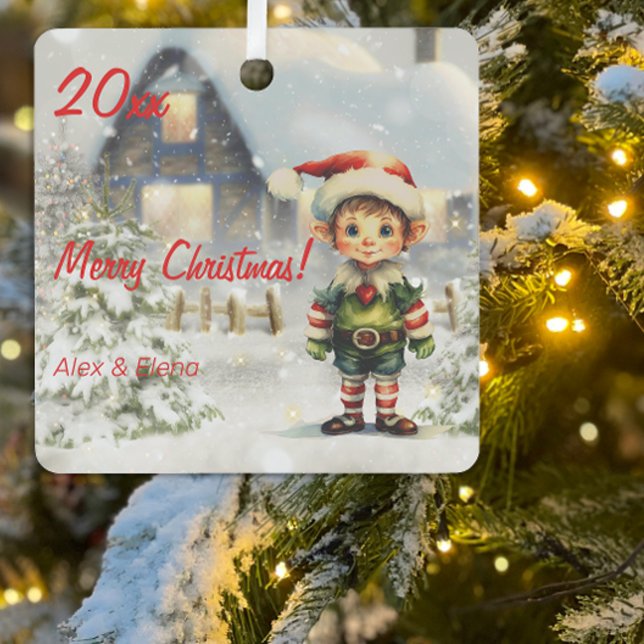  Christmas elf house Metal Square Ornament (Creator Uploaded)