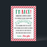 Christmas Elf I'm Back Custom Holiday Letter<br><div class="desc">Personalize this "I'm Back!" Elf letter with your child's or children's name(s) and elf's name to welcome this Christmas tradition in style. Features a festive red and green color scheme.</div>