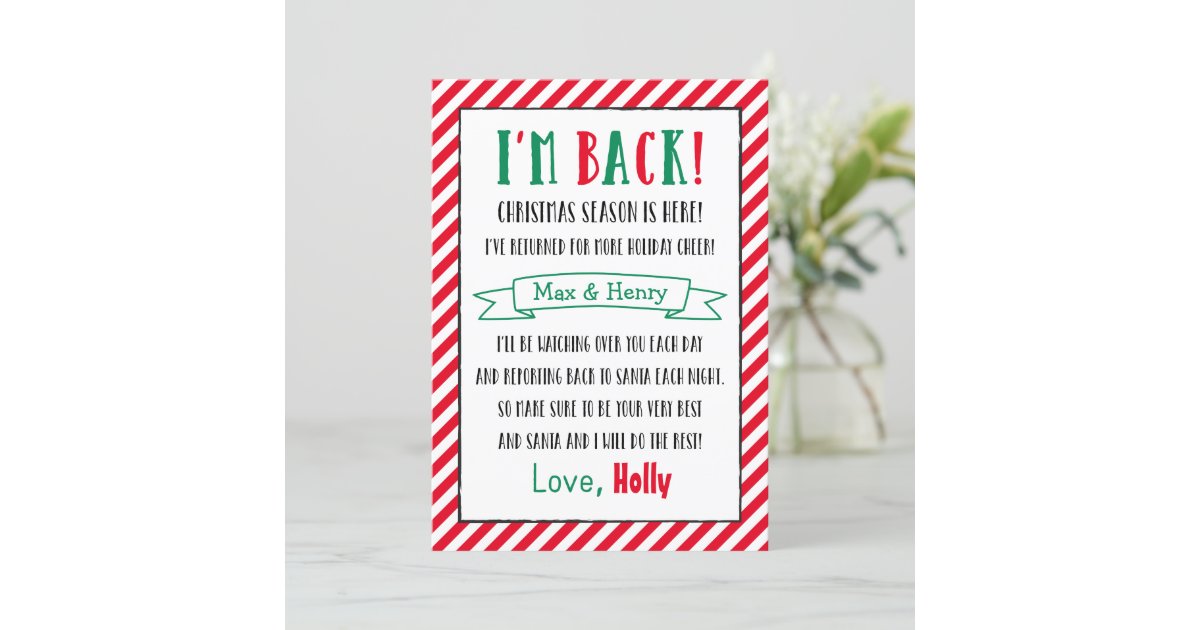 Christmas Elf I'm Back Custom Holiday Letter | Zazzle