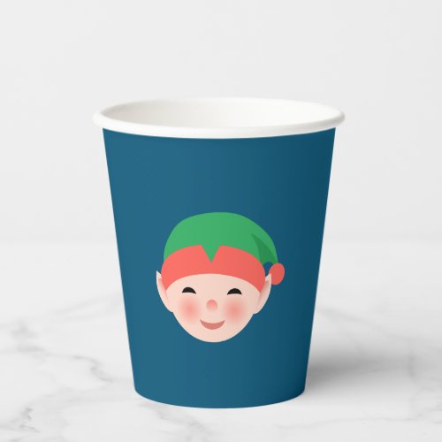 Christmas Elf in Green Hat on Blue Paper Cups
