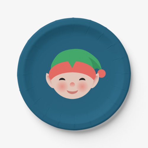 Christmas Elf in Green Hat on Blue Paper Plates