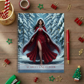 Christmas Elf in Red in Snowy Winter Forest Notebook