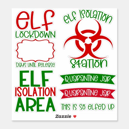 Christmas Elf Isolation DIY Jar Stickers Red Green