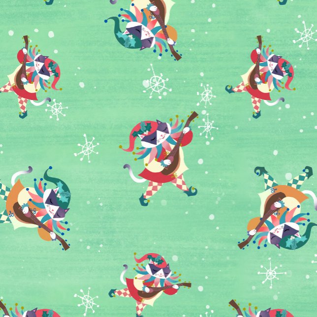 Christmas Elf Jester Cat Mint Green Wrapping Paper (Creator Uploaded)