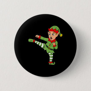 Christmas Elf Karate Funny Boys Girl Kids Family P Button