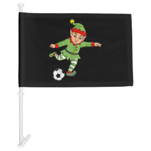 Christmas Elf Kicking Soccer Ball Funny Boys Girls Car Flag
