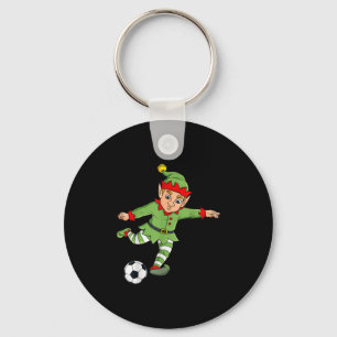 Christmas Elf Kicking Soccer Ball Funny Boys Girls Keychain