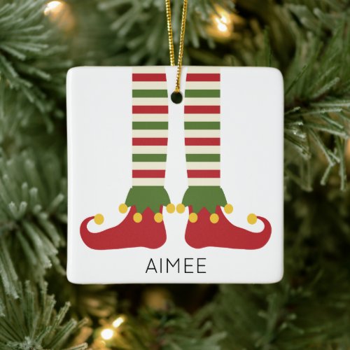 Christmas Elf Kids NAME Festive Holiday Fun  Ceramic Ornament