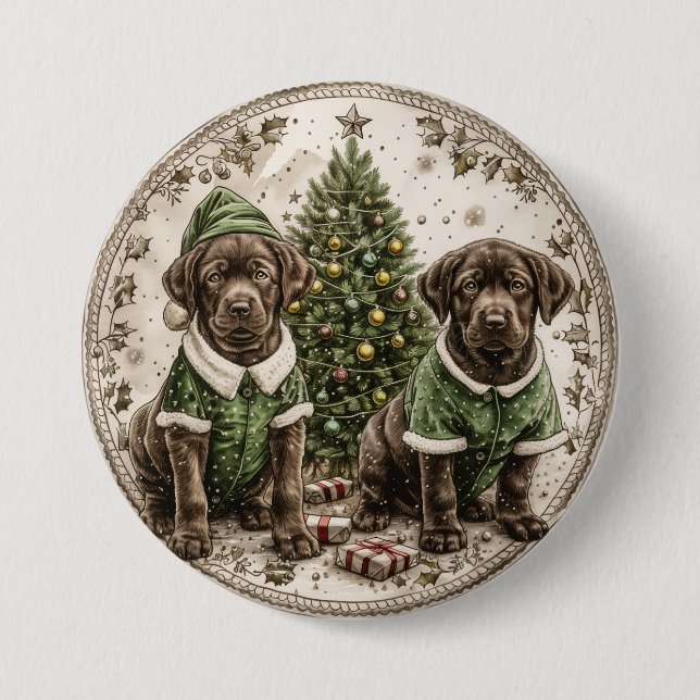 Christmas Elf Labrador Retriever Puppy Button (Front)
