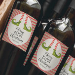 Christmas Elf Legs Holiday Wine Label<br><div class="desc">Fun elf legs wearing red and ivory striped tights and green boots with jingle bells, and your holiday Christmas greeting in chic lettering, personalize these wine bottle labels to serve at your holiday party or to give as gifts or party favors for business gifts, corporate gifts, CHANGE THE WORDING "Merry...</div>