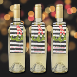 Christmas Elf Legs on Stripes Holiday Bottle Hanger Tag