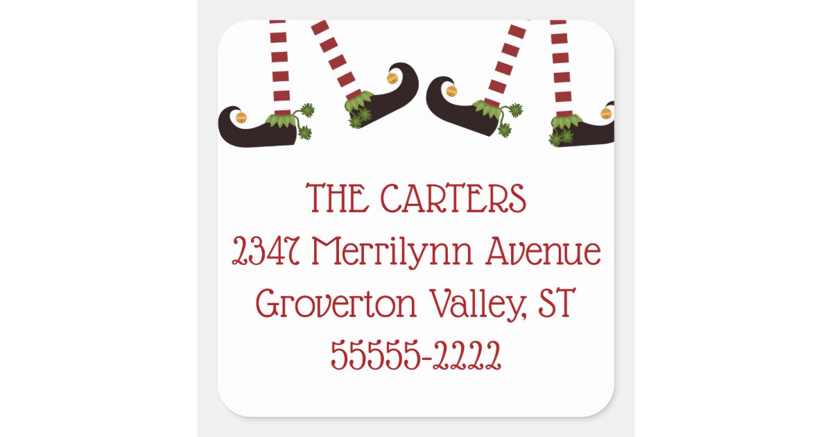 Christmas Elf Legs Return Address Square Sticker | Zazzle
