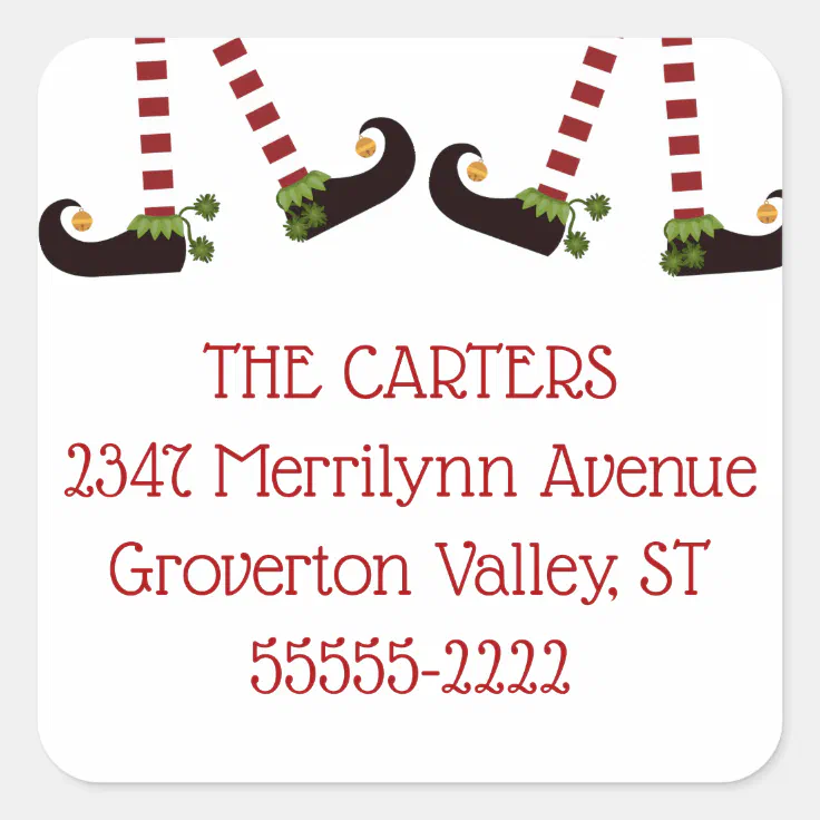 Christmas Elf Legs Return Address Square Sticker | Zazzle