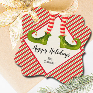 Christmas Elf Legs Stripes Holiday Favor Tags