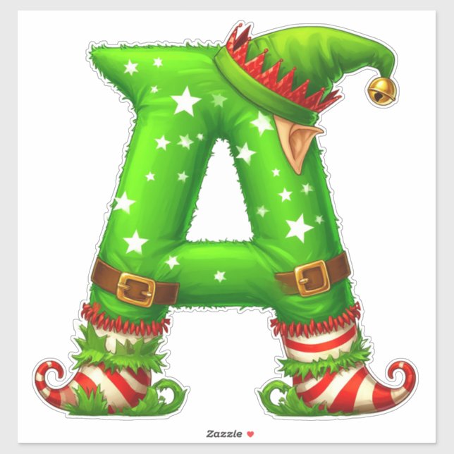 Christmas Elf Letter A Cartoon Character Sticker (Sheet)