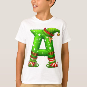 Christmas Elf Letter A Cartoon Character T-Shirt
