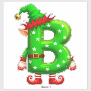 Christmas Elf Letter B Cartoon Character Holiday Sticker