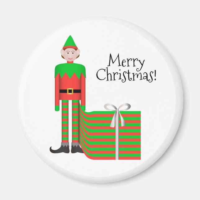 Christmas Elf Magnet - Striped Gift Package (Front)