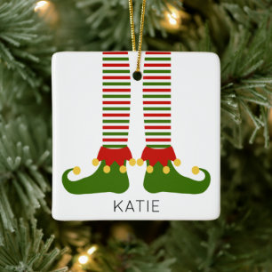 Christmas Elf NAME Festive Holiday Fun Ceramic Ornament