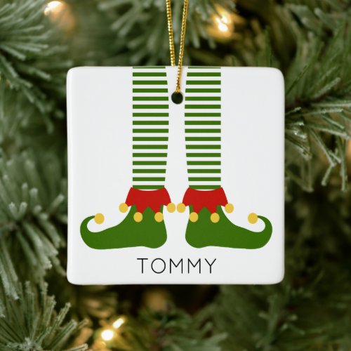 Christmas Elf NAME Festive Holiday Fun  Ceramic Ornament