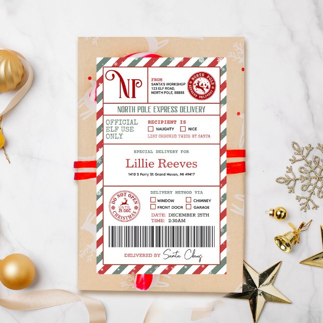 Christmas Elf North Pole Special Delivery Shipping Rectangular Sticker (Creator Uploaded)