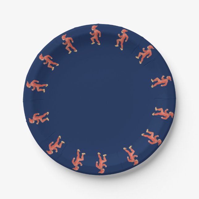 Christmas elf on blue background  - Christmas eve Paper Plates (Front)